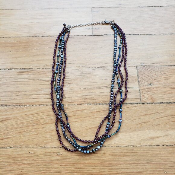 Iridescent blue and purple multistring beaded necklace - Picture 1 of 4